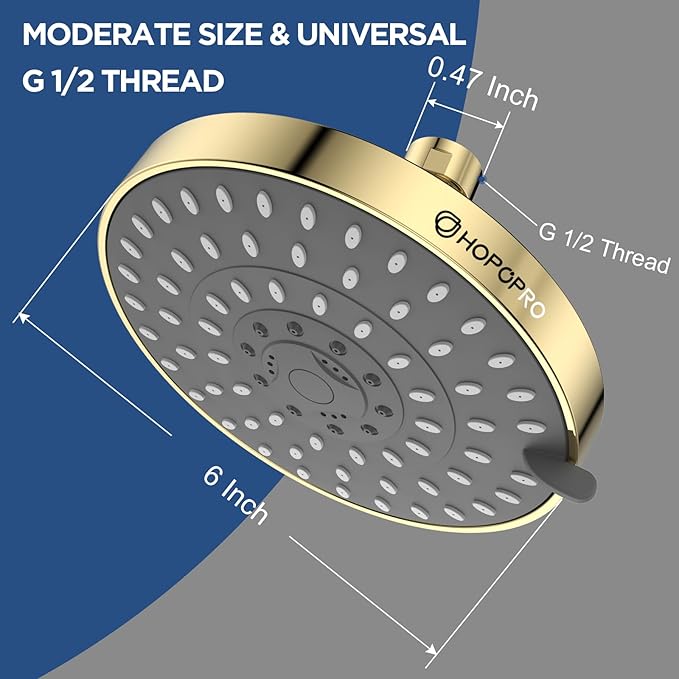 HOPOPRO 5-Mode High Pressure Shower Head - The Washington Post, NBC News, Today TV Show Recommended - High Flow Fixed Showerheads (6 Inch Gold)