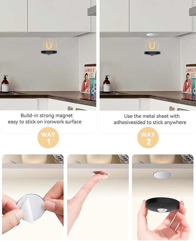 Rechargeable Puck Lights With Remote Control, 1500mAh Battery Operated Tap Lights, Dimmer & Timer Under Cabinet, Wireless LED Stick-On for Closet, Bedroom, Kitchen - Black 3Pcs