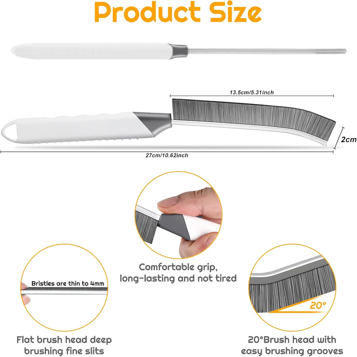 Household Thin Cleaning Brushes,2pcs Hard Bristle Grout Scrub Brush Tool for Cleaning Tight Spaces in Home Kitchen Bathroom