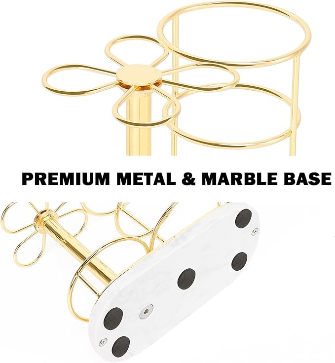 HarJue Toothbrush Holder Stand for Bathroom, Metal Toothbrush Organizer with Marble Base, Toothbrush Storage Collection for Family, Suitable for Home Hotel Countertop Vanity (Medium, Gold)