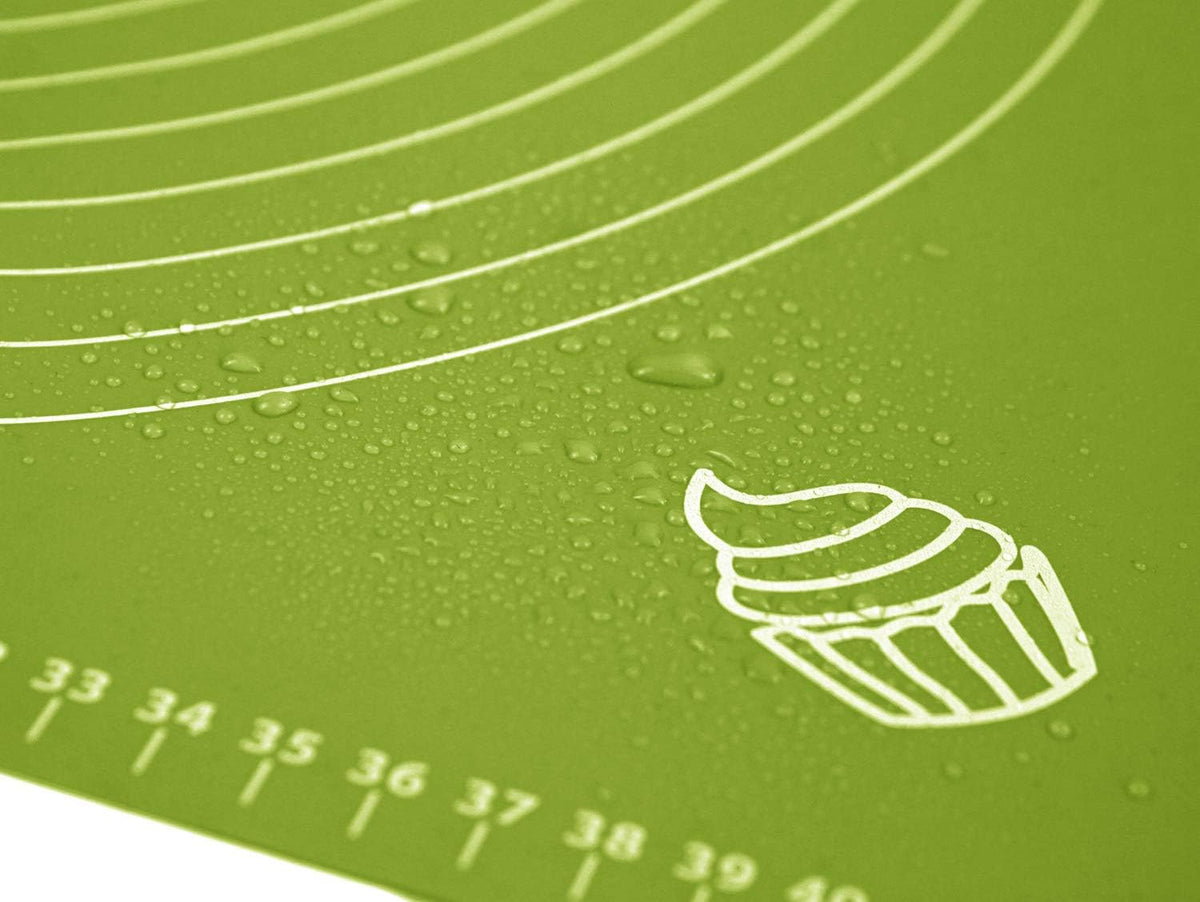 Silicone Baking Mat for Pastry Rolling Dough with Measurements, 19.7" x 15.7" BPA Free Non stick and Non Slip Green Table Sheet Baking Supplies for Bake Pizza Cake