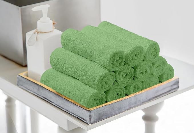 Avalon Towels Cotton Washcloths – (Pack of 36) Size 12x12 Inches, 100% Ring Spun Cotton, Soft & Absorbent Face Towels, Gym Towels, Hotel and Spa Quality, Reusable Fingertip Towels (Sage Green)