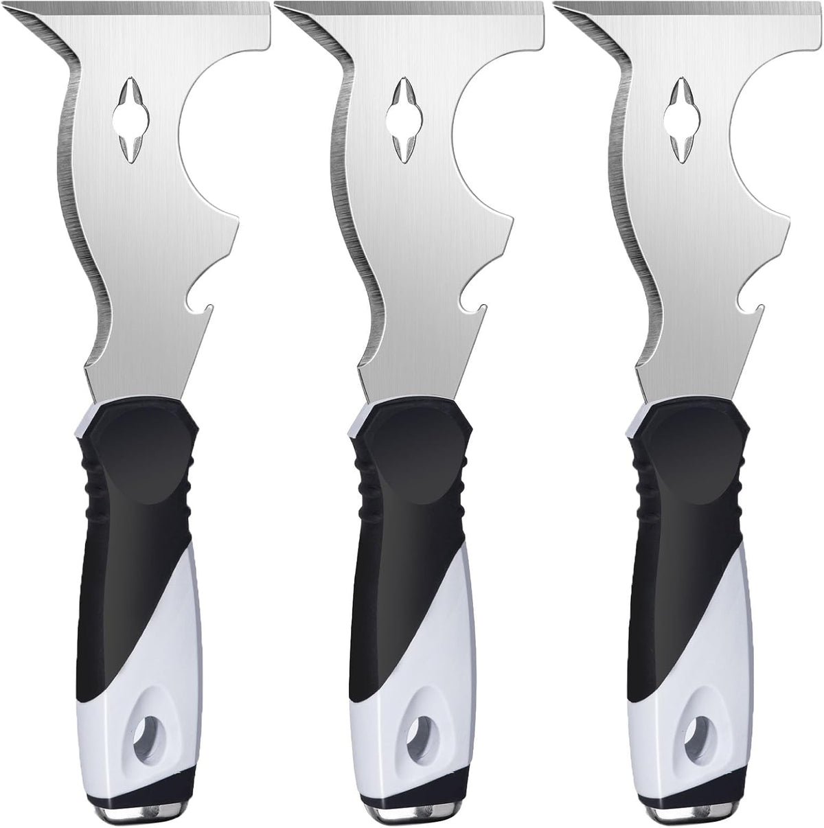 Mister Rui Paint Scraper, 3 Pack Multi Use Paint Tools Putty Knife 10 in 1, Paint Scraper Tools for Painting, Metal Scraper with Hammer End, Taping Knife, Spackle Tool