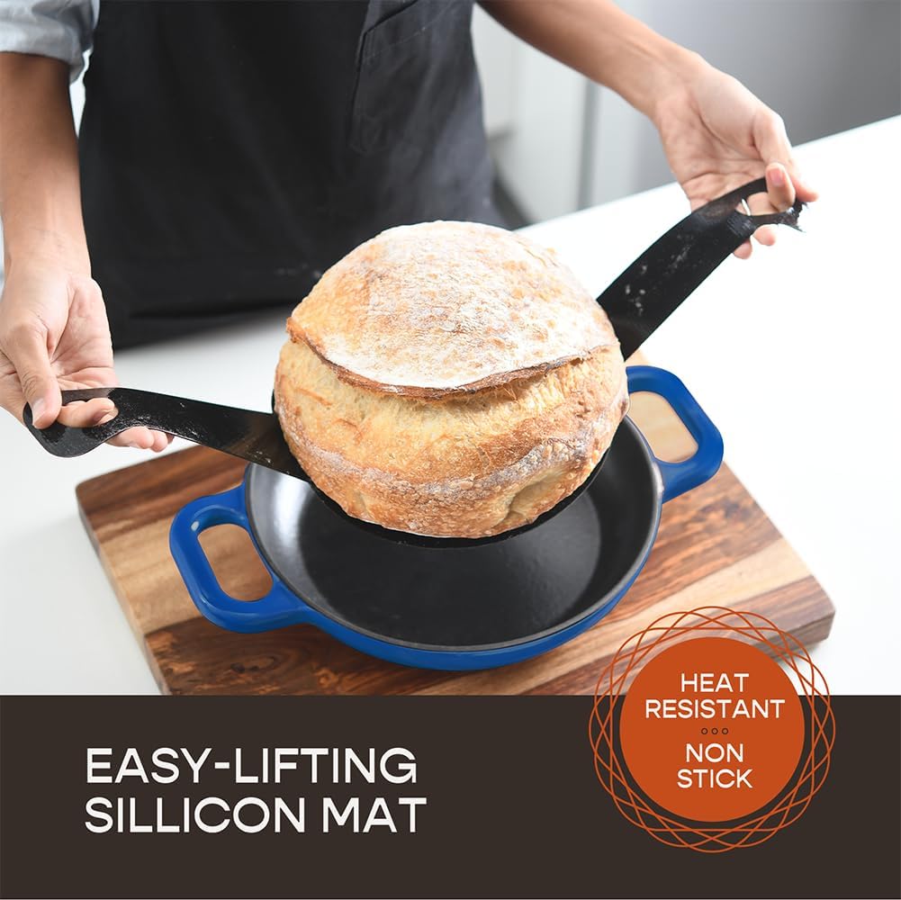 Enameled Cast Iron Dutch Oven for Sourdough Bread Baking | 6 Quart Pot with Lid | 10 Inch Ceramic Enamel Thick Coated Cookware Set with Non Stick Silicone Baking Mat for Cooking