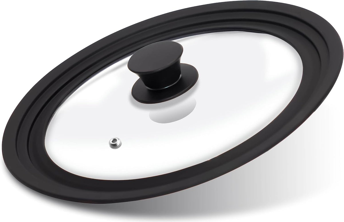 Tempered Glass Lid - Universal Lid with Heat Resistant Silicone Rim for Pots, Pans and Skillets - Pan Cover Replacement Lid Fits 11", 12" and 12.5" Diameter Cookware