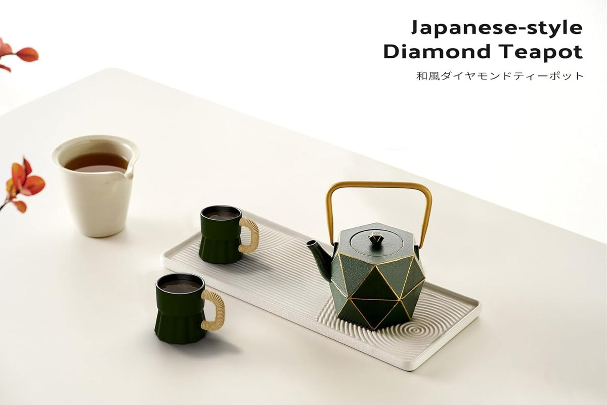 Toptier Mini Tea Kettle, Super Small Palm-sized Teapot, Stovetop Safe Japanese Cast Iron Tea Kettle, Diamond Design Tea Pot with Removable Infuser for Loose Tea, 11 Ounce (325 ml), Dark Green