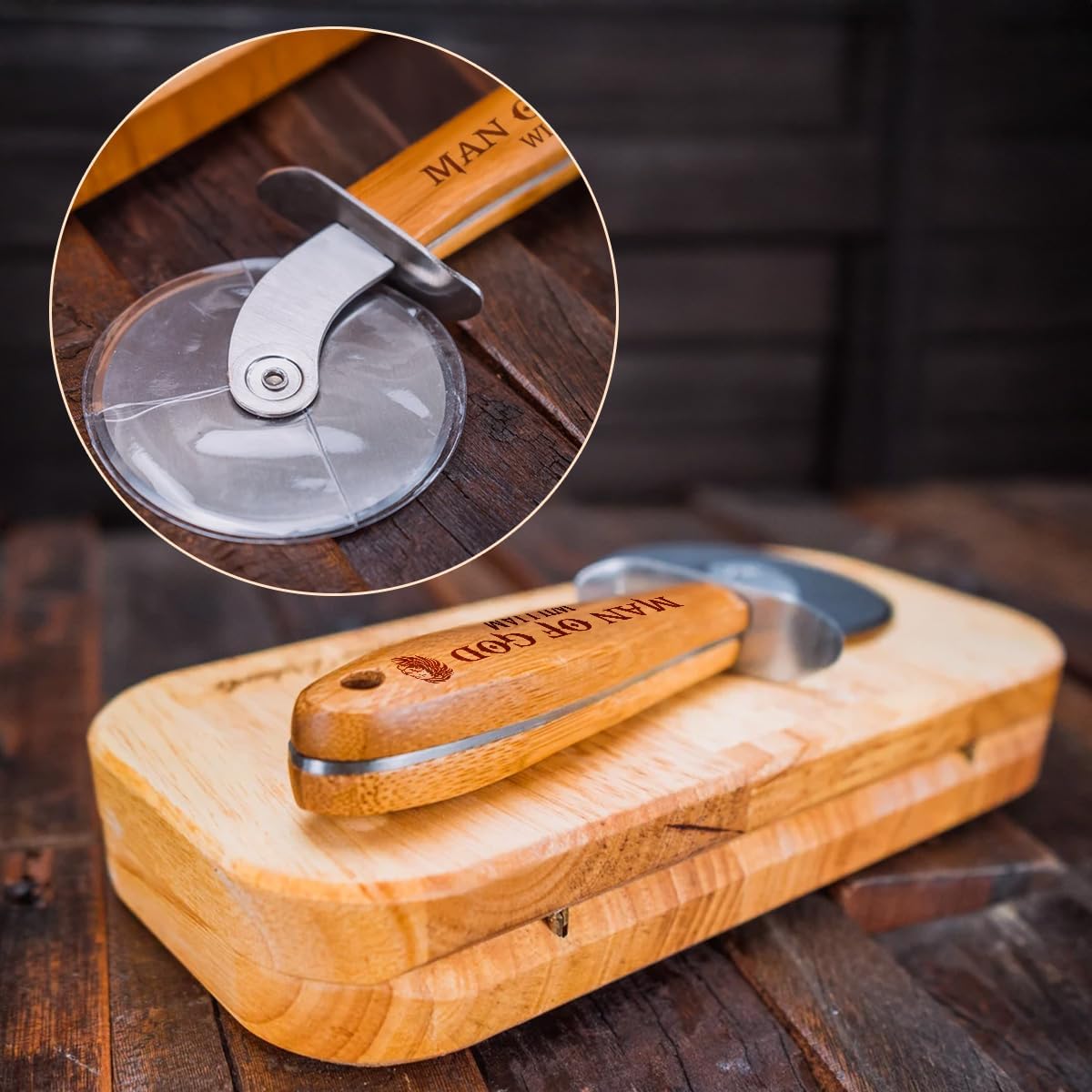 Pizza Cutter Wheel with Sharp Blade - Christian Gifts for Men, Women, Religious Gift for Husband, Birthday & Christmas Present (Man Of God)