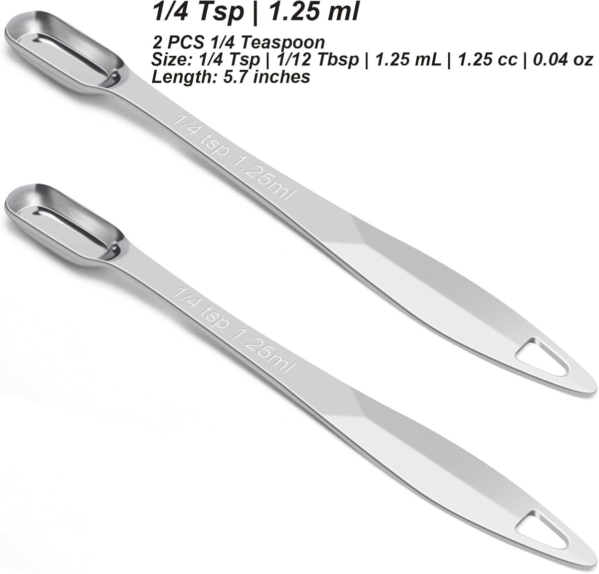 2 Pcs 1/4 Teaspoon(1.25 mL | 1/4 Tsp | 1/16 Tbsp | 1.25 cc | 1/32 oz) Stainless Steel Single Measuring Spoon, Long Handle Metal Measuring Spoon, Kitchen Gadgets for Cooking & Baking