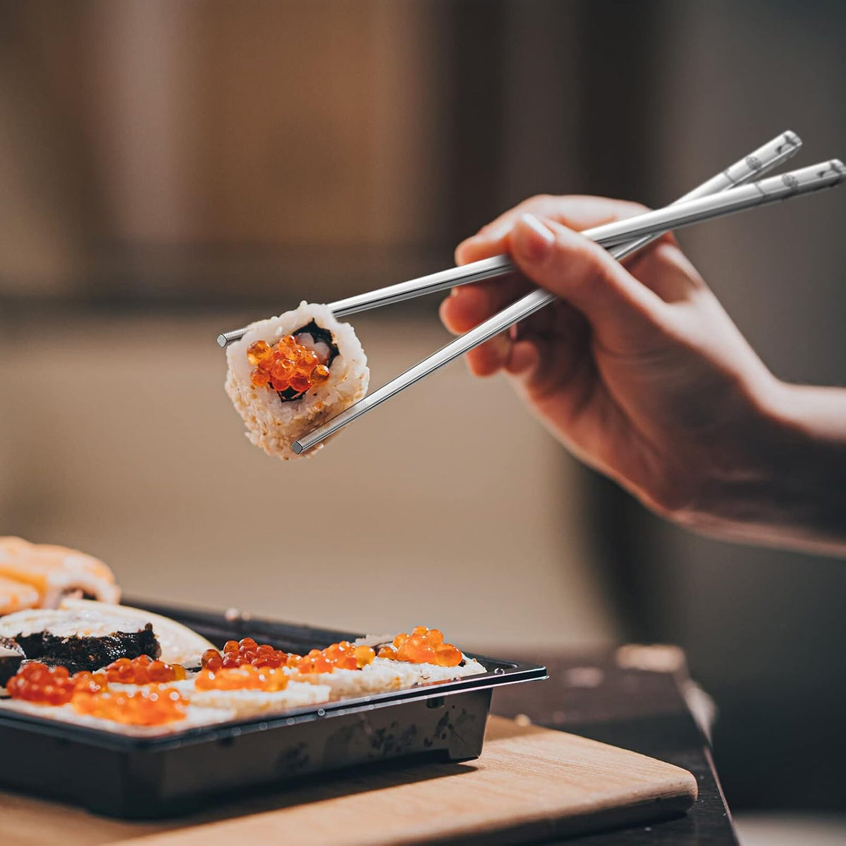 Stainless Steel Chopsticks - 5 Pairs Reusable Metal Chopsticks Dishwasher Safe, Japanese Chinese korean Chop sticks Set,Non-Slip Stainless Chop sticks, Silver Metal Chop sticks for Adults
