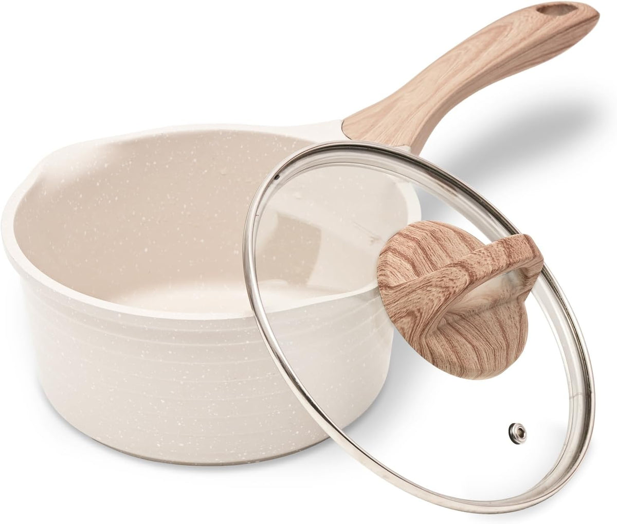 JEETEE 1.5 Quart Saucepan with Lid Nonstick Stone Coating Sauce Pan Milk Pan for Cooking Inudction Pot(Beige)
