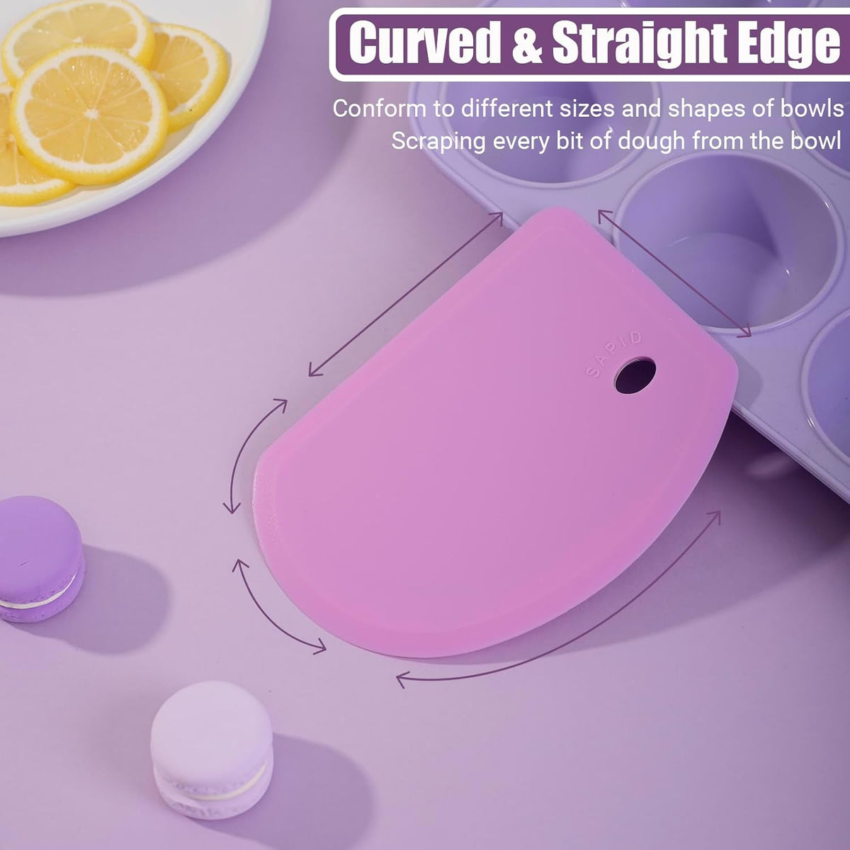 Sapid Silicone Bowl Scraper Flexible Curved Edge (5.98"×4.3"), Food Grade Bench Dough Scraper for Baking Sourdough Bread, Cake, Fondant Icing, Heat- Resistance Kitchen Dish Pan Scrapers (1, Purple)