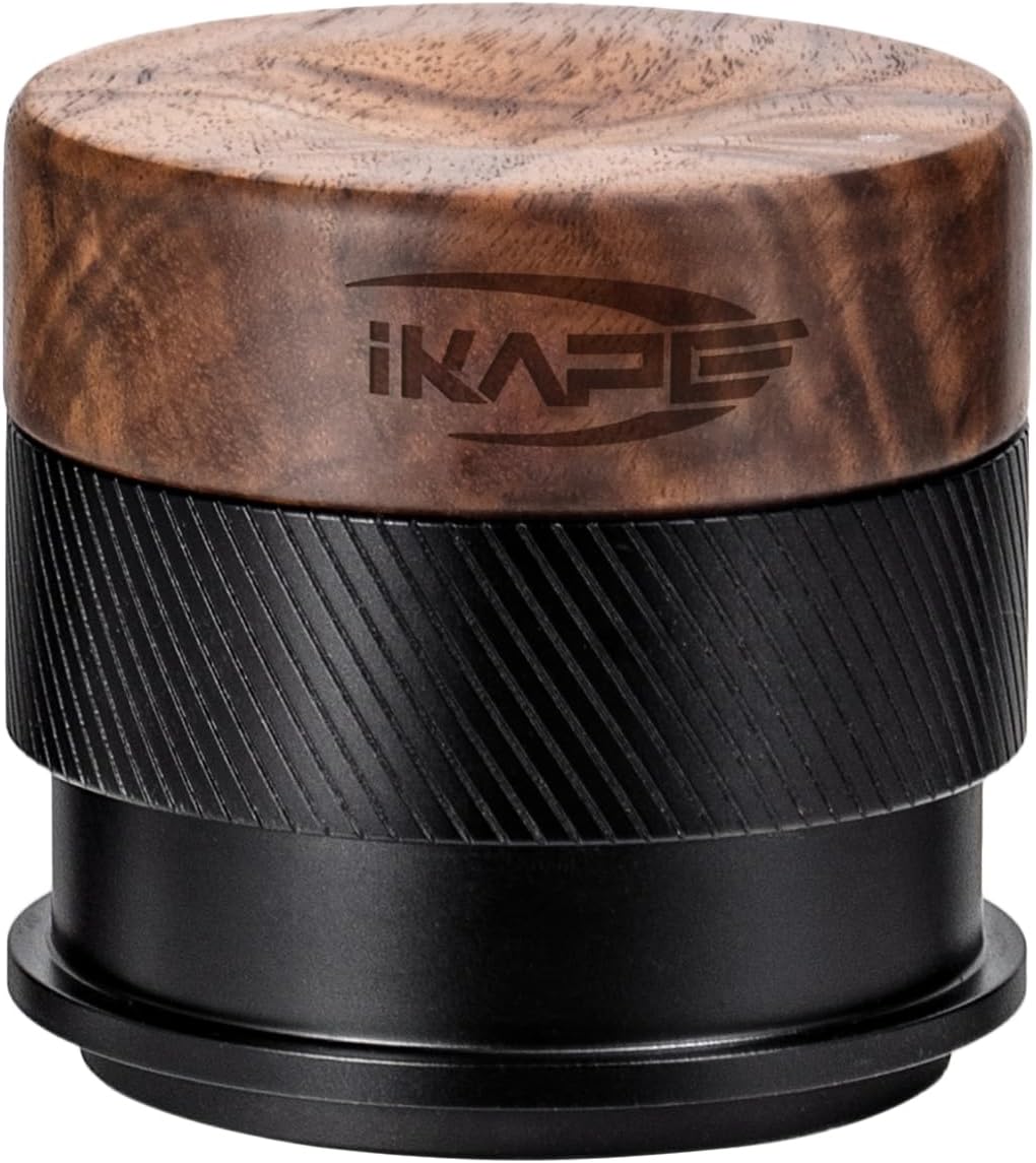 IKAPE 58MM Espresso Tamper, New Wooden Handle Design，Premium Barista Coffee Calibrated Tamper with Spring Loaded, 100% Stainless Steel Tamper Compatible with All 58MM Bottomless Portafilter