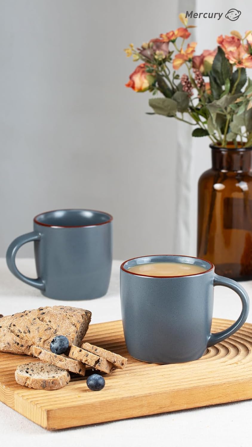 famiware Mercury Coffee Mugs 13 oz, Coffee Mugs Set of 4 with Handle, Cups for Latte, Hot Tea, Cappuccino, Mocha, Cocoa, Charcoal