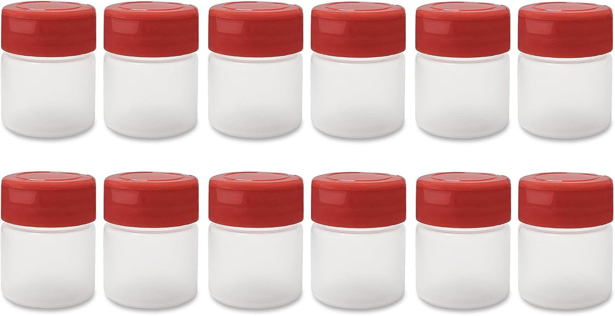 ljdeals 1 oz Plastic Spice Jars with Red Flip & Sift Caps – 12 Pack Empty Spice Bottles for Herbs, Seasonings, Powders, Camping, Travel, Kitchen, Restaurant Use – BPA-Free, Recyclable, Made in USA