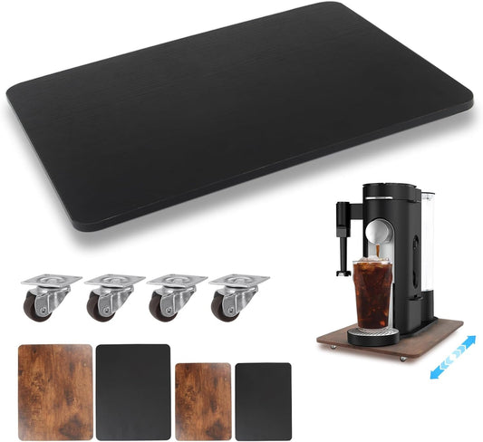 360° Appliance Slider Sliding Tray, Coffee Maker Rolling Tray for Counter Under Cabinet Coffee Pot Mat for Breville Ninja Espresso Machine, Toaster, Air Fryer, Quiet Wheels, Black (Small 13"×9.4")