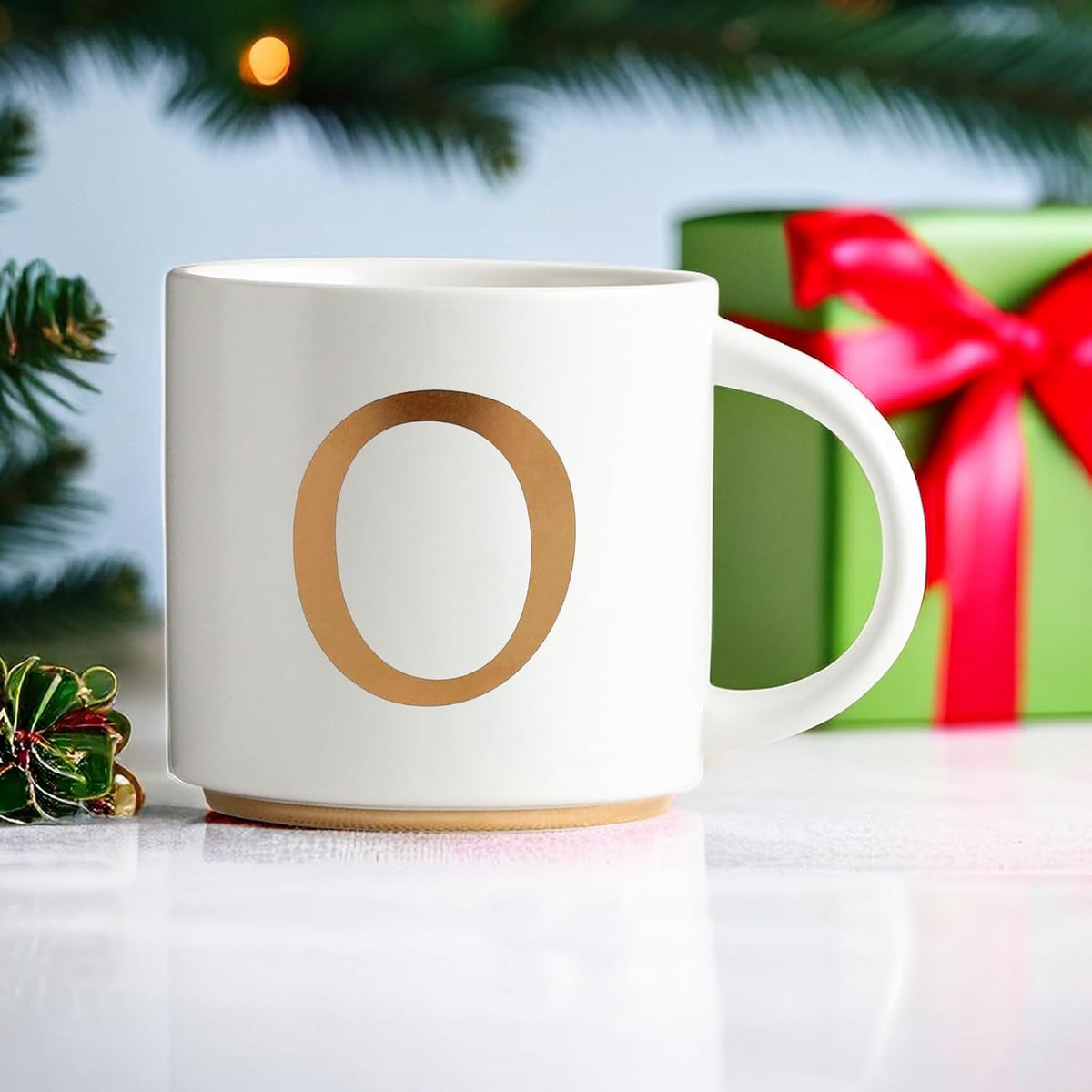COLLECTIVE HOME - Monogram Ceramic Mugs, 15 oz Golden Initial Coffee Cups, Elegant Alphabet Tea Mugs, Elegant Personalized Mug with Gift Box, Unique Mug with Double Side Capital Letter (O)