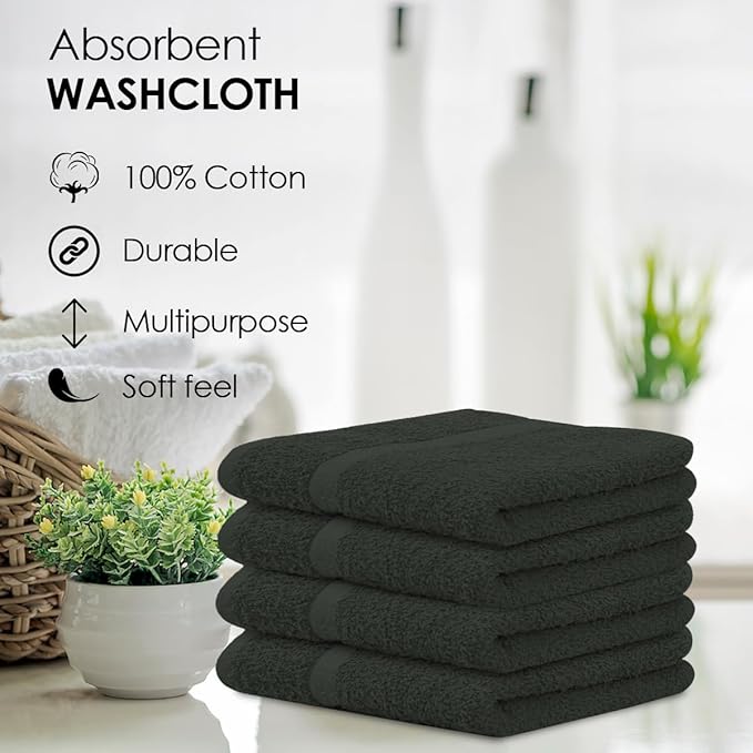 Avalon Towels Cotton Washcloths – (Pack of 24) Size 12x12 Inches, 100% Ring Spun Cotton, Soft & Absorbent Face Towels, Gym Towels, Hotel and Spa Quality, Reusable Fingertip Towels (Grey)