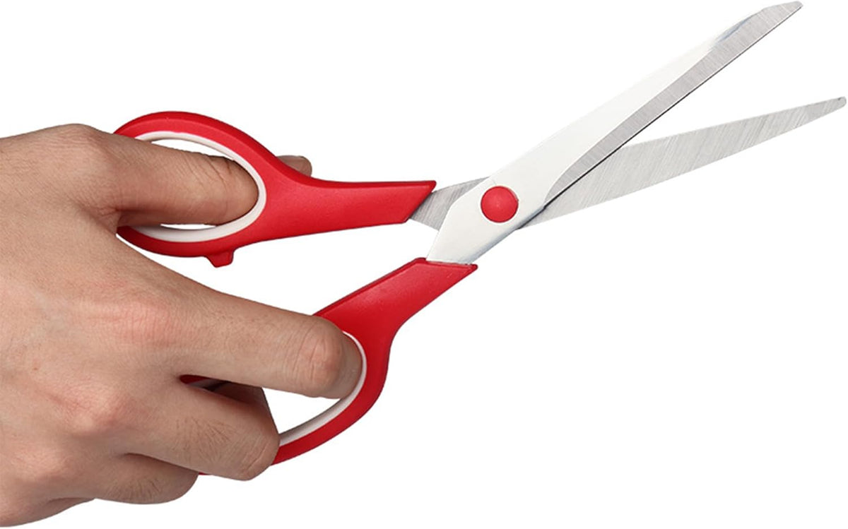 Red Scissors Bulk, Rkqoa 8" All Purpose Scissors Pack of 6- High Performance and Designed for Comfort and Cutting - Sharp to Cut but Soft to Hold. Perfect for Art, Crafts and the Office
