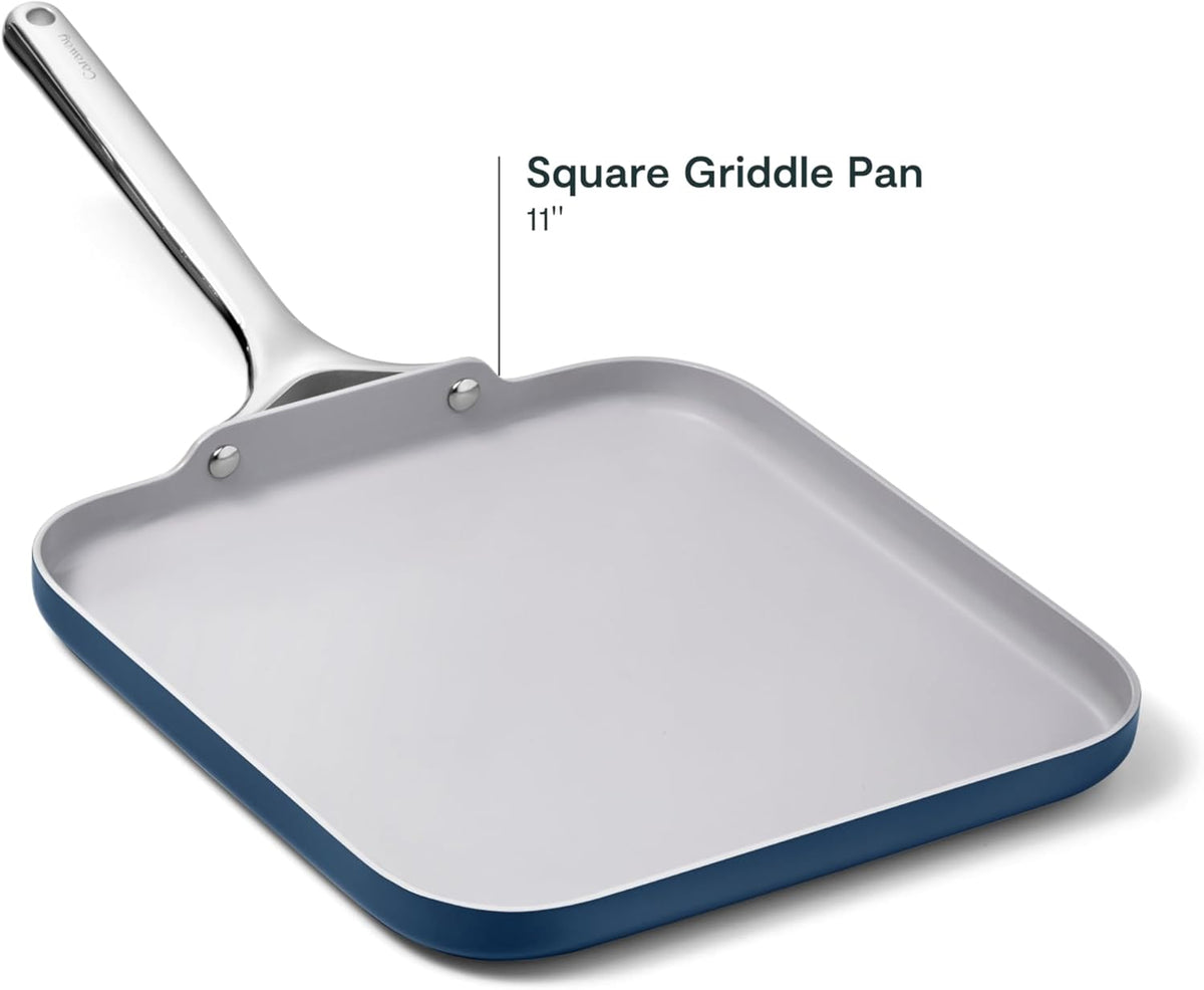 Caraway Square Griddle Pan - 11” Square Pan - Non-Stick Ceramic Coated - Non Toxic, PTFE & PFOA Free - Oven Safe & Compatible with All Stovetops - Navy