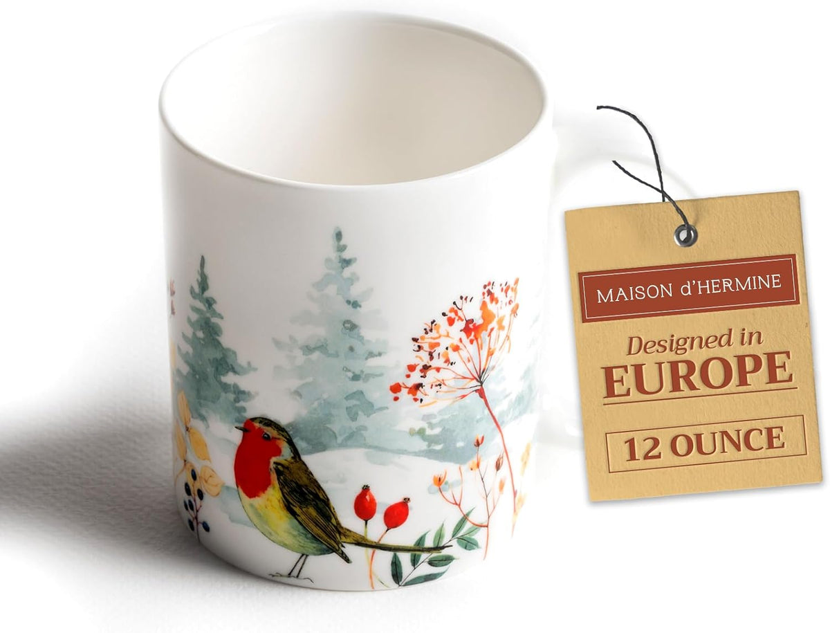 Maison d' Hermine Coffee Mug with Handles Fine Bone China Mugs Pack of One Tea Cups for Hot Beverages Cappuccino Latte Home Restaurant Office Perfect for Gift (Morzine - Chamonix, 12 Ounce)