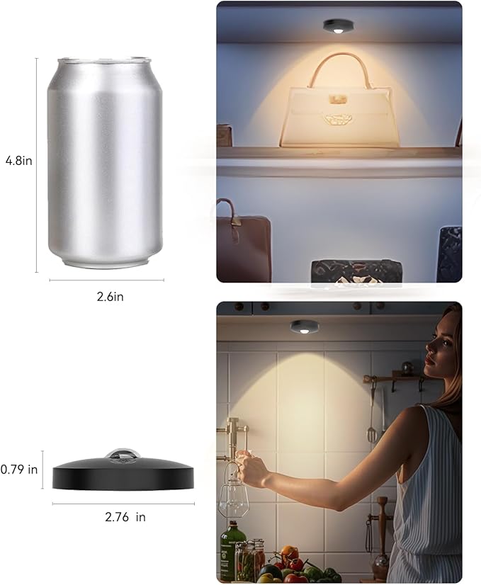 Rechargeable Puck Lights with Remote Control, 1500mAh Battery Operated Dimmer&Timer Under Cabinet Wireless Stick on Lights for Bedroom, Kitchen - Black 12Pcs