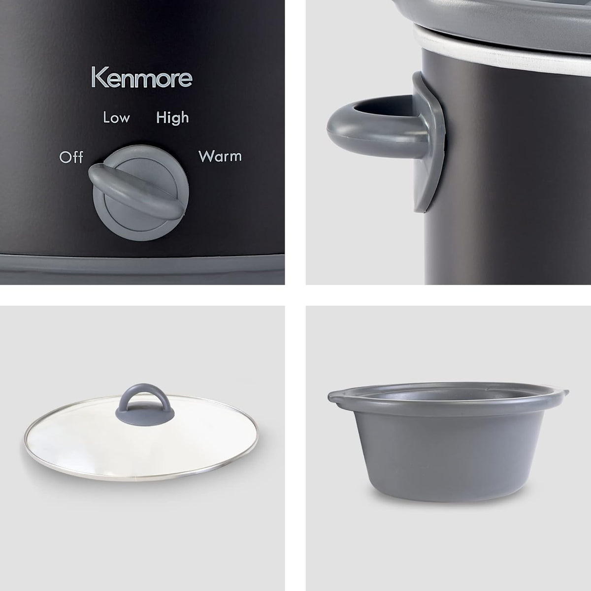 Kenmore 5 Quart Slow Cooker - Mini Crock Pot With Glass Lid, Stainless Steel Electric Cookers, Warm Rice & Sous Vide Stew, Soup, Lunch, Dishwaher Safe Non-Stick Ceramic Insert, 5 lb Chicken 3 lb Roast