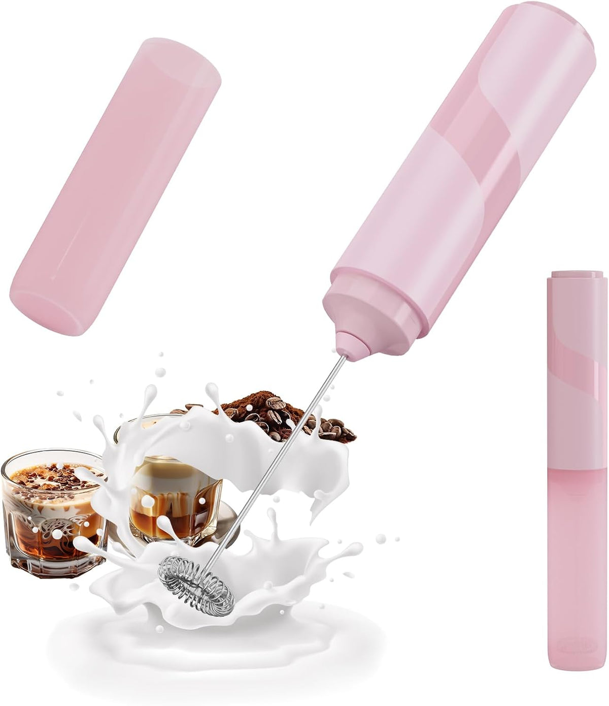 CIRCLE JOY Portable Milk Frother Hanheld, Battery Operated Electric Coffee Frother Wand Drink Mixer for Matcha Lattes Cappuccino, Kitchen Gifts, Pink