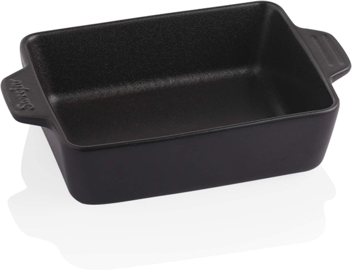 Sweejar Ceramic Baking Dish, Rectangular Small Baking Pan with Double Handles, 20 Oz for Cooking, Brownie, Kitchen, 6.5 x 4.9 x 1.8 Inches(Black)