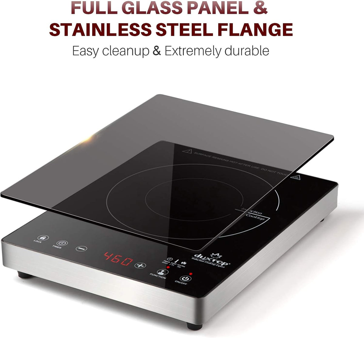 Duxtop Portable Induction Cooktop, High End Full Glass Induction Burner with Sensor Touch, 1800W Countertop Burner with Stainless Steel Housing, E200A, Black