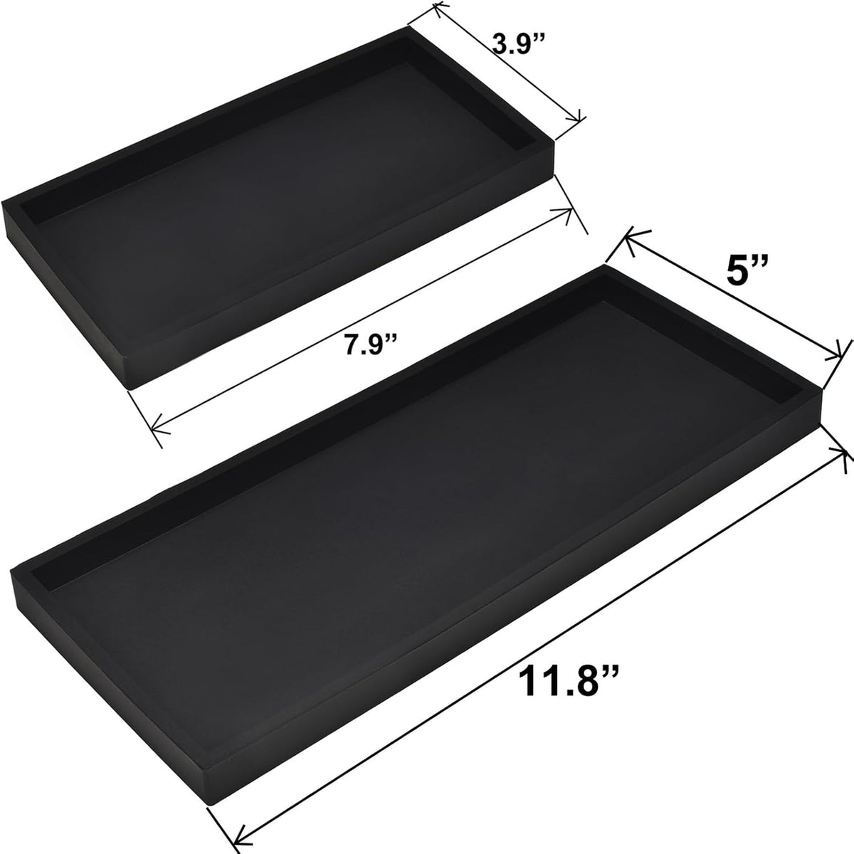 DNC Bathroom Vanity Tray for Counter, 2PC (7.9" +11.8") Silicone Kitchen Sink Soap Tray for Countertop Dish Holder Dispenser Toilet Tank Desk Organizer Black