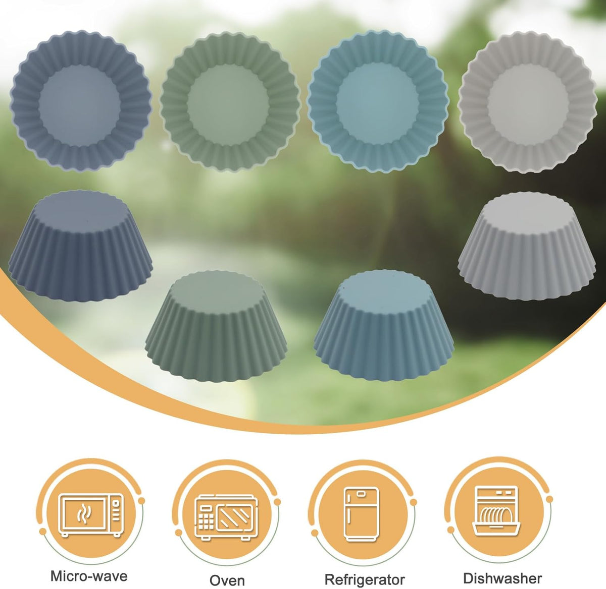 Large Silicone Muffin Cups, 12 Pack Reusable Cupcake Liners Jumbo Size 3.54inch Baking Cups Cake Molds, BPA Free, Dishwasher Safe