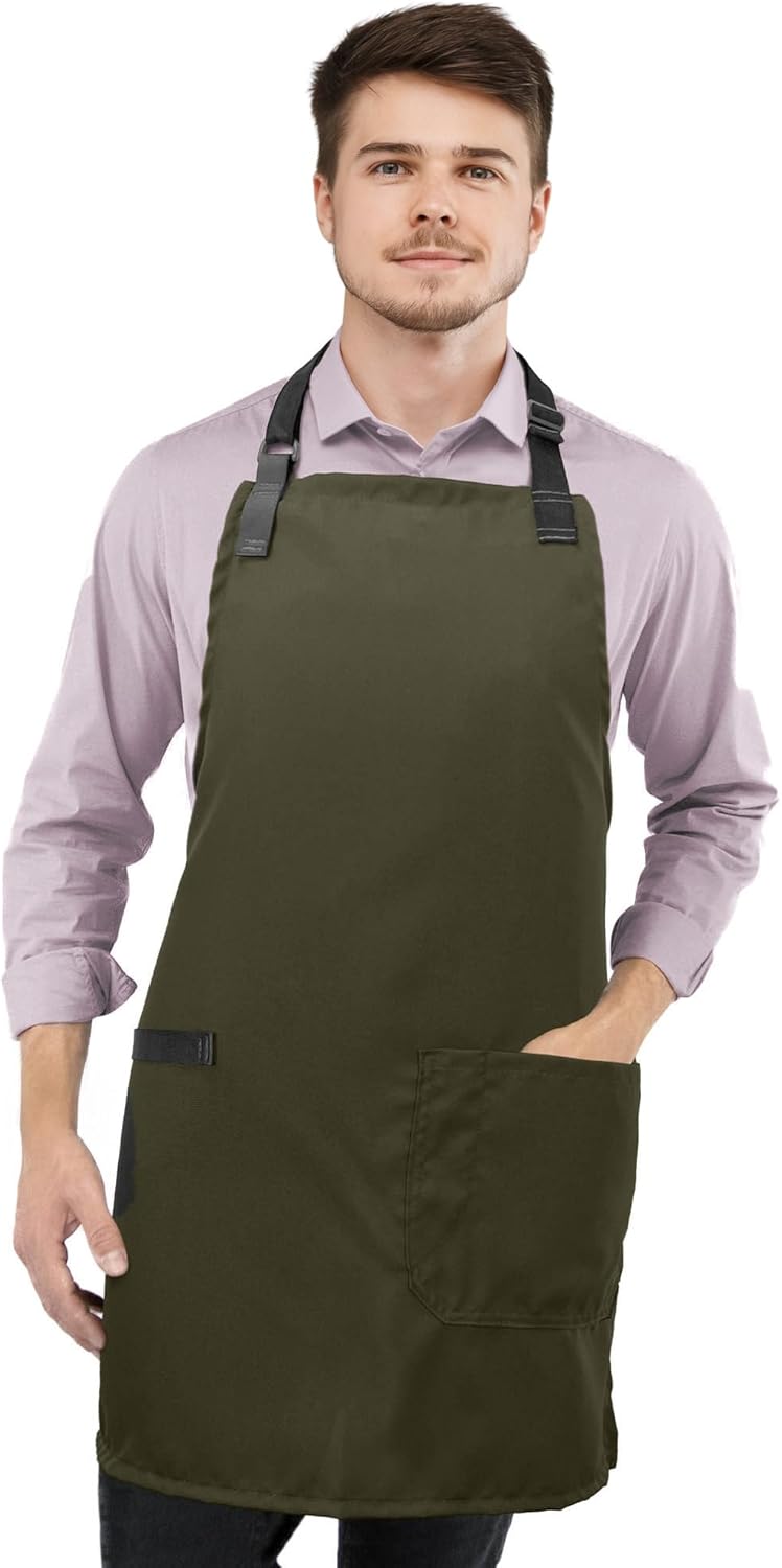 Under NY Sky Super Light Apron - Pocket, Towel Loop, Leather Reinforcement - Kitchen Bib Apron - Cook, Chef, Server, Barista
