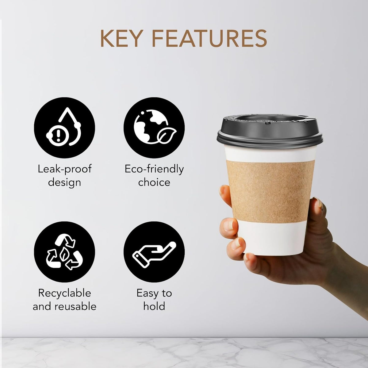 400-Pack 12 oz Disposable Hot Coffee Cups With Lids and Sleeves, To Go Coffee Cups with Lids 12 oz, Hot Cocoa Cups with Lid & Sleeves, Hot Chocolate Paper Cups with Lid for Coffee, Tea & Cocoa