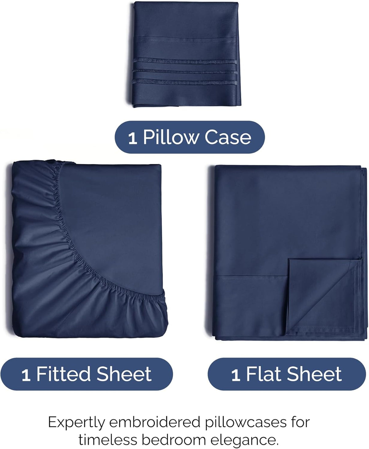 Twin XL Size 3 Piece Sheet Set - Comfy Breathable & Cooling Bed Sheets Set - Hotel Luxury Bedding for Women, Men, Kids, Teens, Boys & Girls - Deep Pockets, Soft, Wrinkle Free - Oeko-Tex - Navy Blue