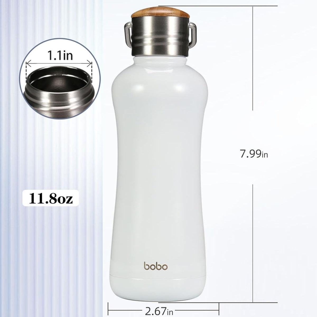 YOHKOH Mini Insulated Water Bottle With Bamboo Lid - 11.8oz Small Vacuum Insulated Water Bottle for Women Kids, 12 Hrs Hot & 24 Hrs Cold Stainless Steel Thermos Leak-Proof BPA-Free (11.8oz,White)