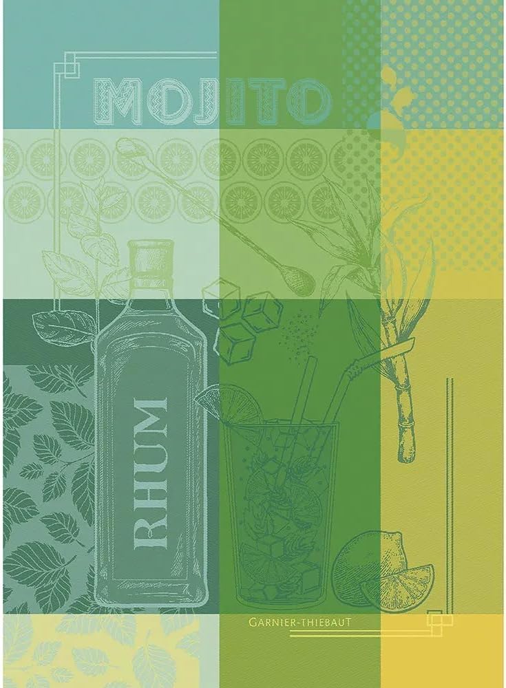Garnier Thiebaut Mojito Menthe (Mint Mojito) French Kitchen Towel 22"x30", Cotton, Jacquard
