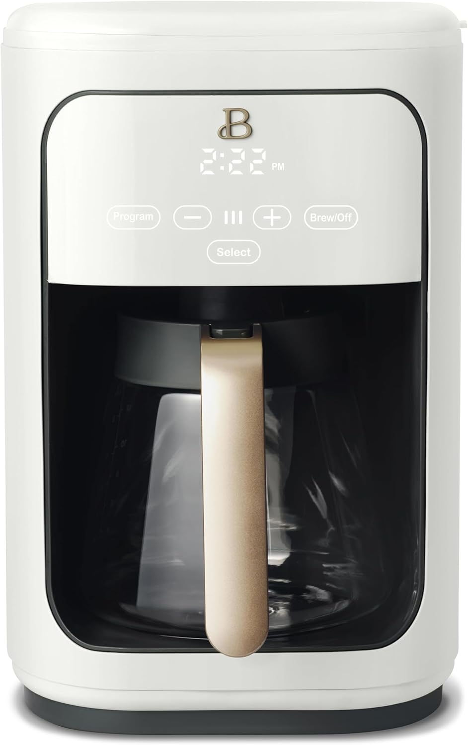 Beautiful Coffee Maker, 14-Cup, Touch Display, Programmable, 1200W, Stainless Steel, Keep Warm, 24h Timer dishwasher-safe (White Icing)