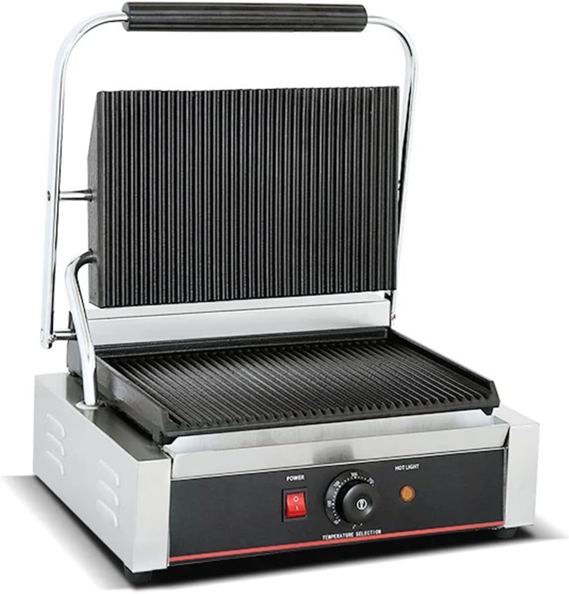 Commercial Panini Grill Grooved Press Sandwich Maker Industrial Panini Machine Single Grill Big (Big Ribbed Top And Bottom)