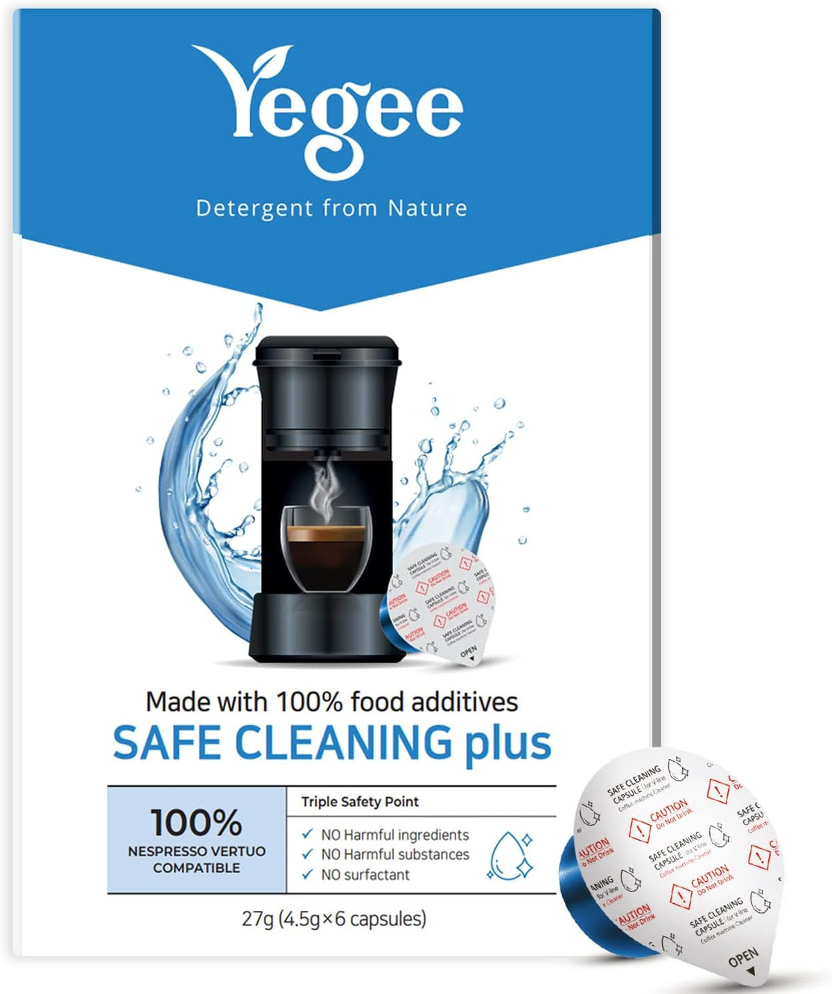 Powerful Vertuo Cleaning Pods and Capsules Cleaner Kit - for Coffee Machines - Made from 100% Plant-Based 1st Grade Formula - Includes 6 Cleaning Capsules Only Compatible with Vertuo