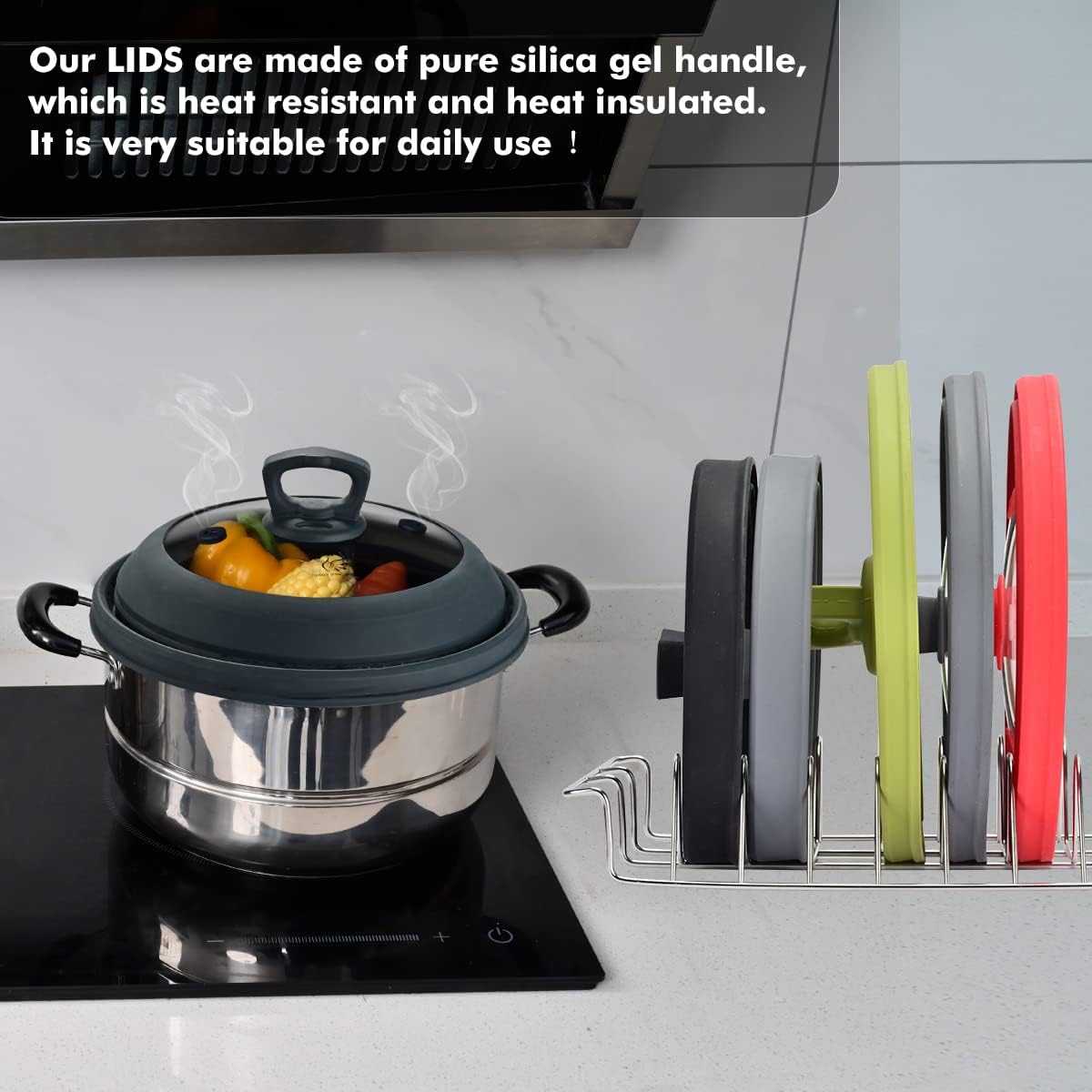 Microwave Splatter Cover Vented Glass Splatter Guard Lid with Collapsible Silicone for Food as Pot Covers 11.8 inch Large Plate for 6 7 8 9 10 11 inch Plate Bowl