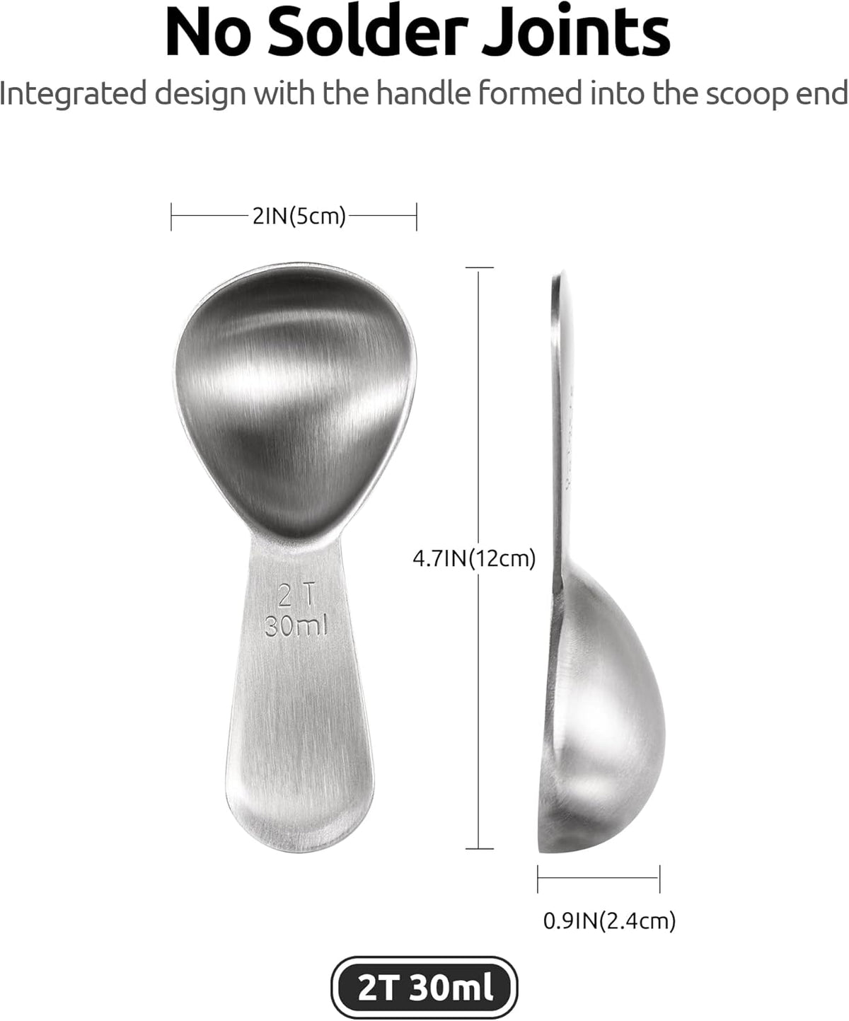 18/8 Stainless Steel Coffee Scoop: U-Taste 2 Tablespoon Metal Measuring Spoon Set of 2, Short Handled Measure Scooper for Ground Coffee, Bean, Espresso, Powder, for Canister (Silver, 2Tbsp/30ml)