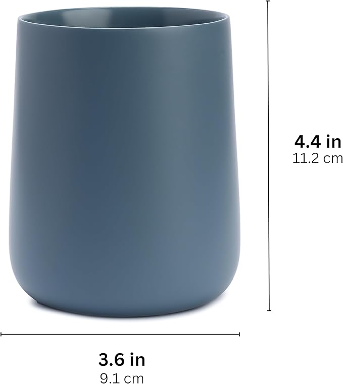 Matte Blue Toothbrush and Toothpaste Holder and Cup for Bathroom Vanity and Countertop, Round Organizer for Electric Toothbrushes, Floss, Razors, Cotton, and Mouthwash