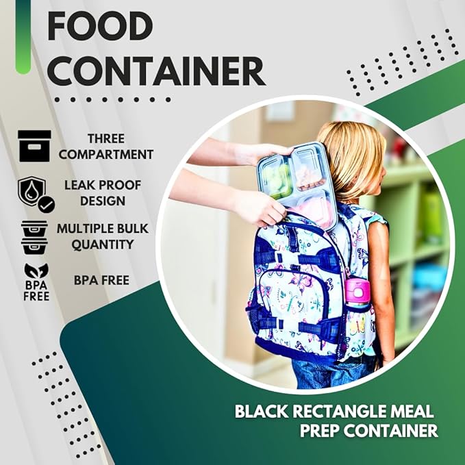 Green Direct 3 Compartment Meal Prep Containers With Lids, Disposable Plastic Lunch Food Storage Containers, To Go Take Out Freezer & Microwave Safe For Leftover, Bento Box Pack of 10