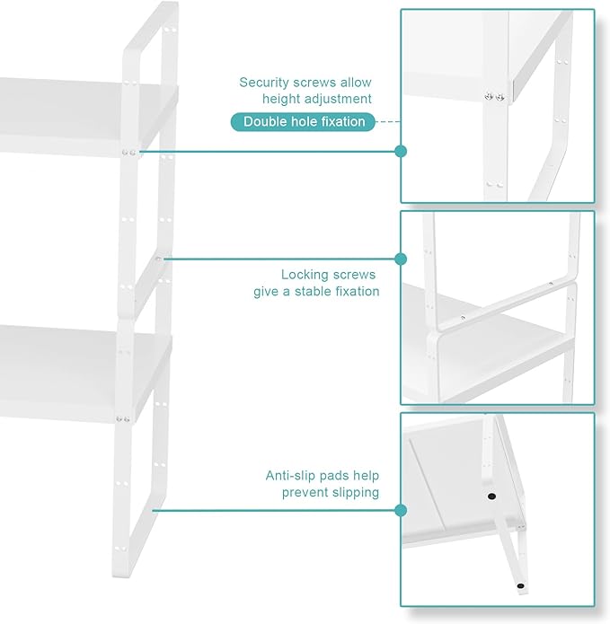 Cabinet Organizer Shelves,Expandable Cabinet Spice Racks,Stackable Shelves,Adjustable Storage Shelves for Kitchen Pantry Countertop Cupboards Bathroom,White,D:8.07",2 Packs