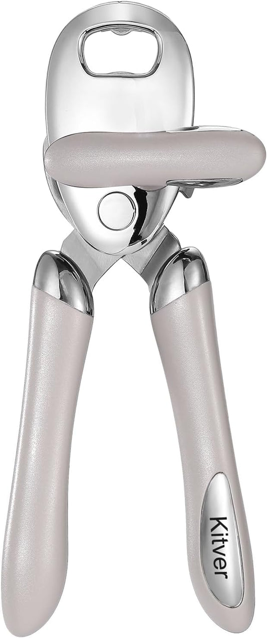 Multi-function Manual Can Opener Bottle Opener, Oversized Hand-held Easy Rotary Knob, Safe Cut Can Opener with Non-Slip Handle, Smoother Cut Sharp Blade for Seniors Kitchen Tool, Grey