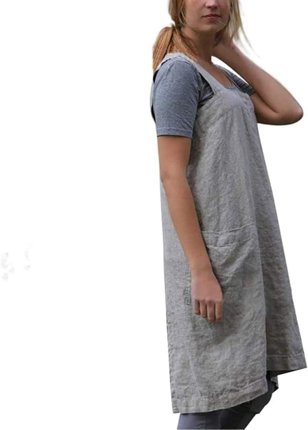 YESDOOD Cotton Linen Apron Cross Back Apron for Womens with Pockets Pinafore Dress for Baking Cooking