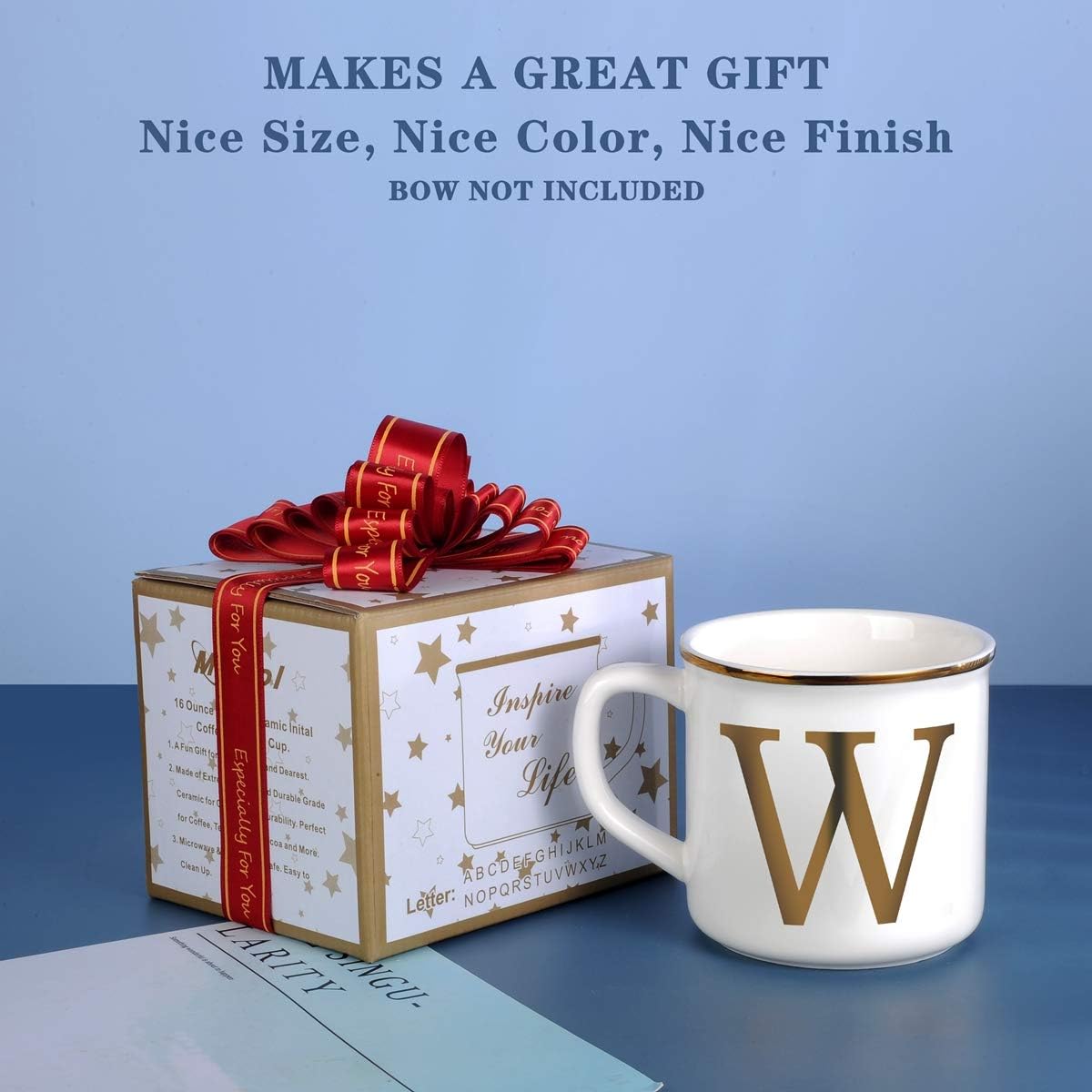 Miicol Ceramic Coffee Mug 16 oz, Monogram Coffee Cup, Golden Initial Tea Mug, Personalized Tea Cup, Unique Gift, Large Mug for Home, Office, Letter W