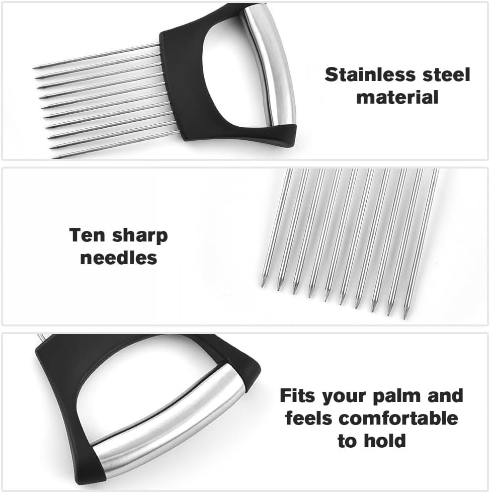 Stainless Steel Onion Slice Holder, 2025 New Tomato Cutter, Multi-Purpose Vegetable Slicer for Kitchen, Durable Food Chopper Kitchen Chopper Slicing Assistant Tool (A-3Pcs)