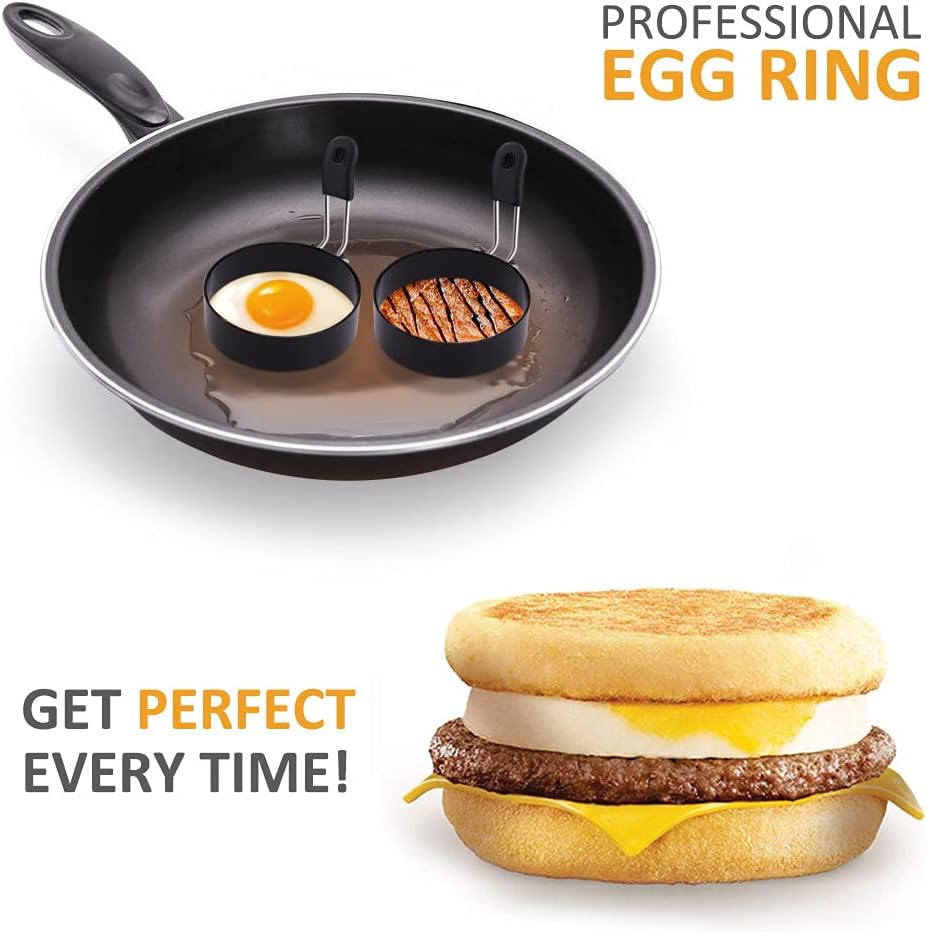 Yevior 2 Pack Eggs Rings,Round Egg Cooker Rings For Frying Shaping Cooking Eggs,Egg Maker Molds Kitchen Gadgets Egg Cooking Rings (2Pack)