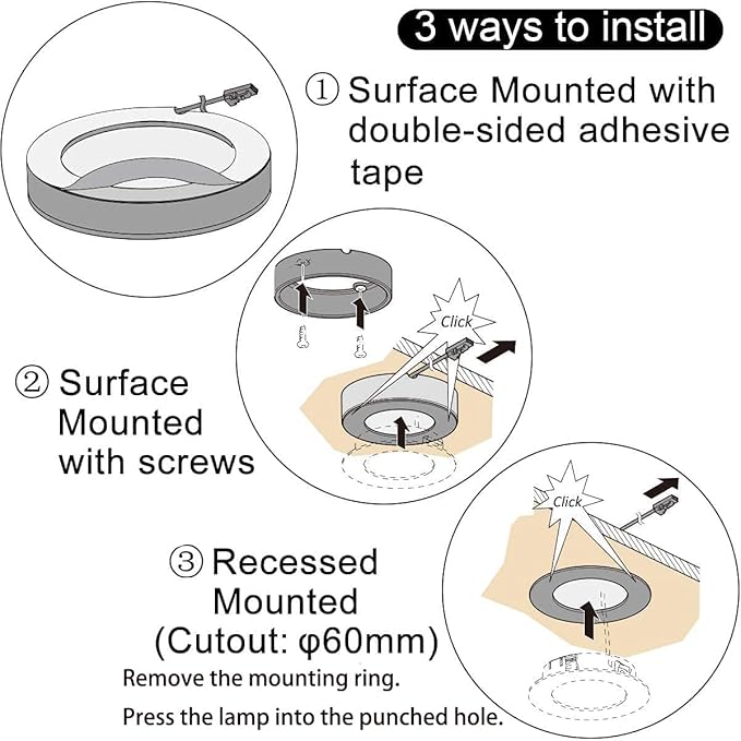 VST Under Cabinet Lighting 12V 2W(12W Total, 60W Equivalent) with Wireless Dimmer Switch, Recessed or Surface Mount Wired Puck Light for Kitchen,Wardrobe, Showcase Display 6 Pack Black 4000K…